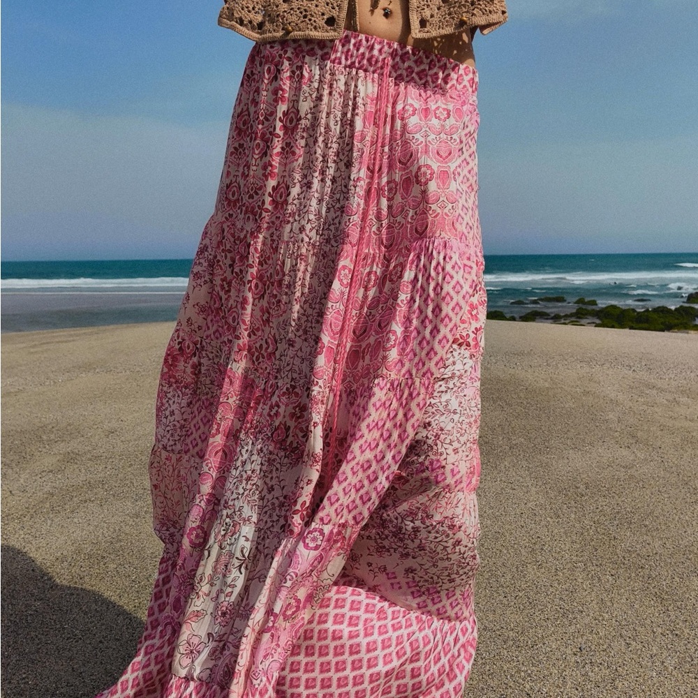 Zara Pink Patchwork Print Long Skirt